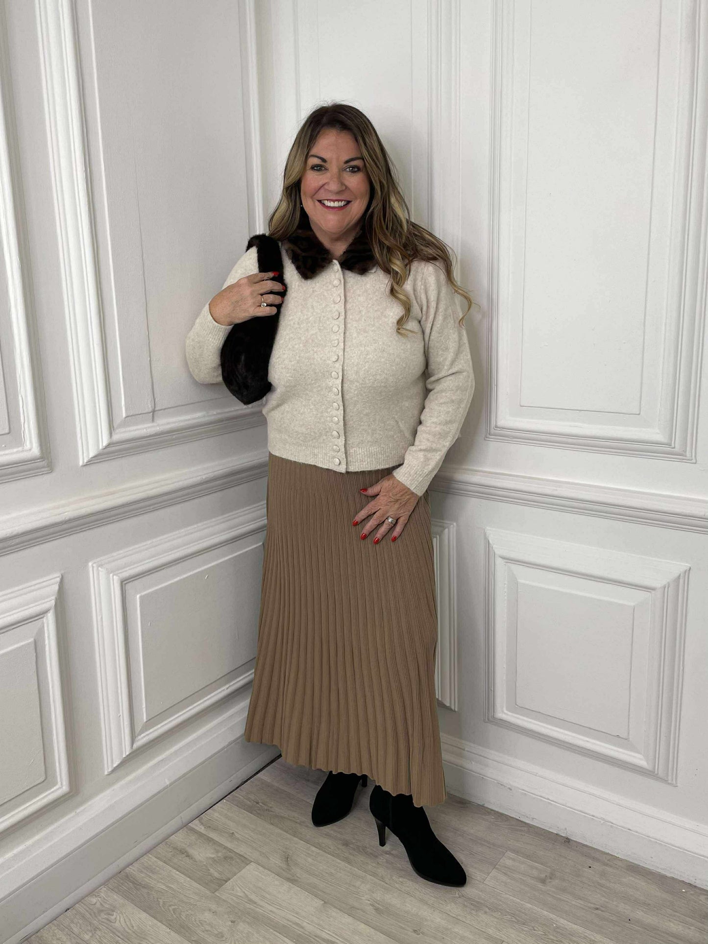 Ribbed Knit A-Line Skirt - Sand