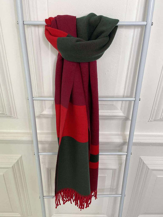 Stripe Cashmere Mix Scarf - Red
