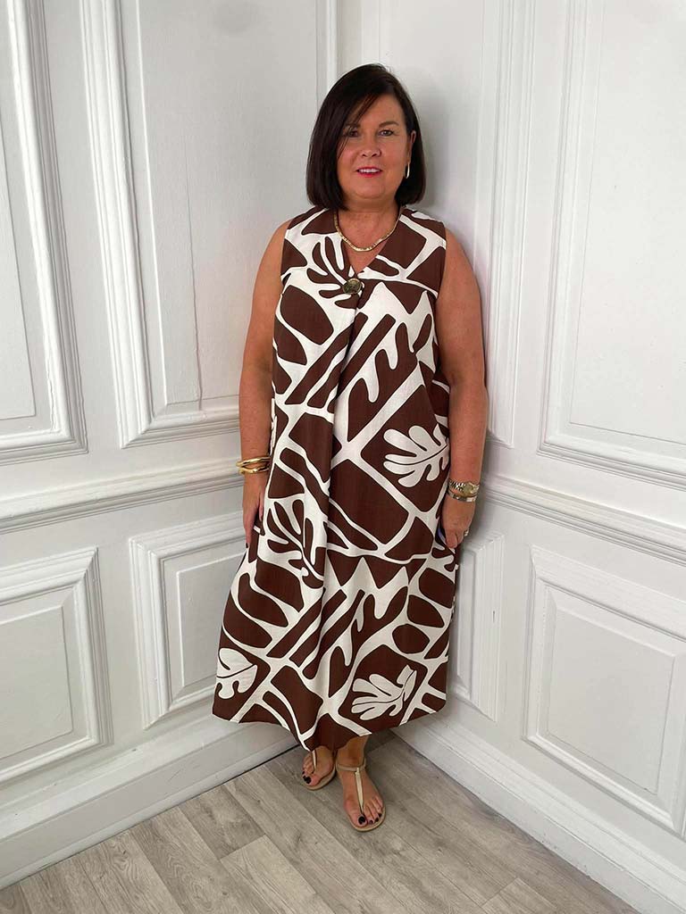 Palm Harmony Midi Dress - Chocolate