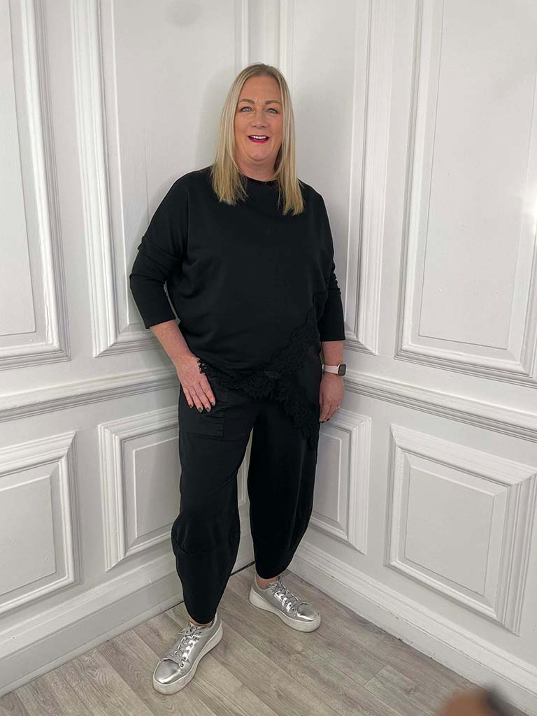 Lace Hem Asymmetric Top - Black