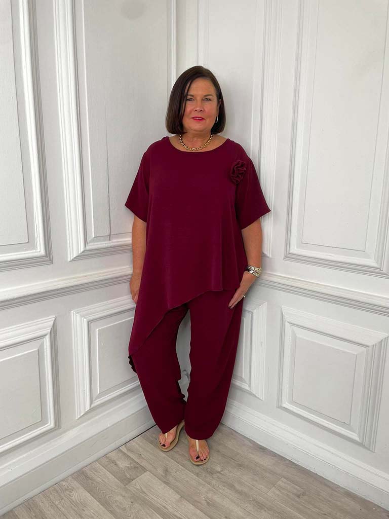 Asymmetric Flower Co-ord - Plum