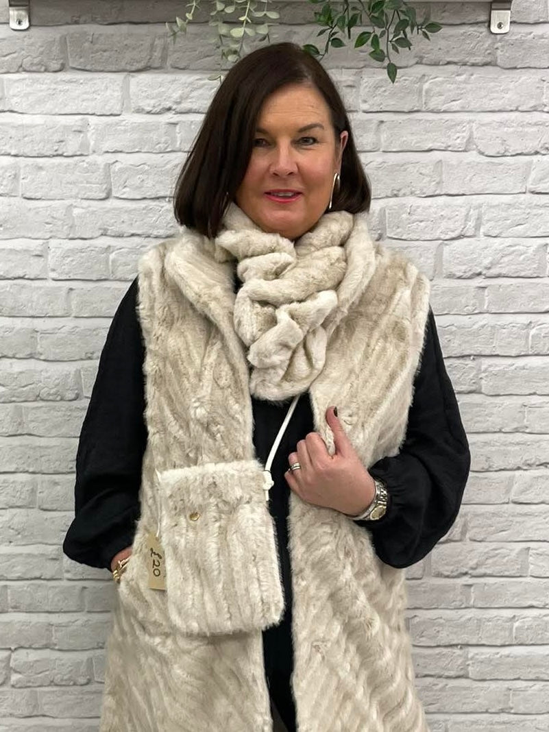 Malissa J Faux Fur Stripe Bag - Stone