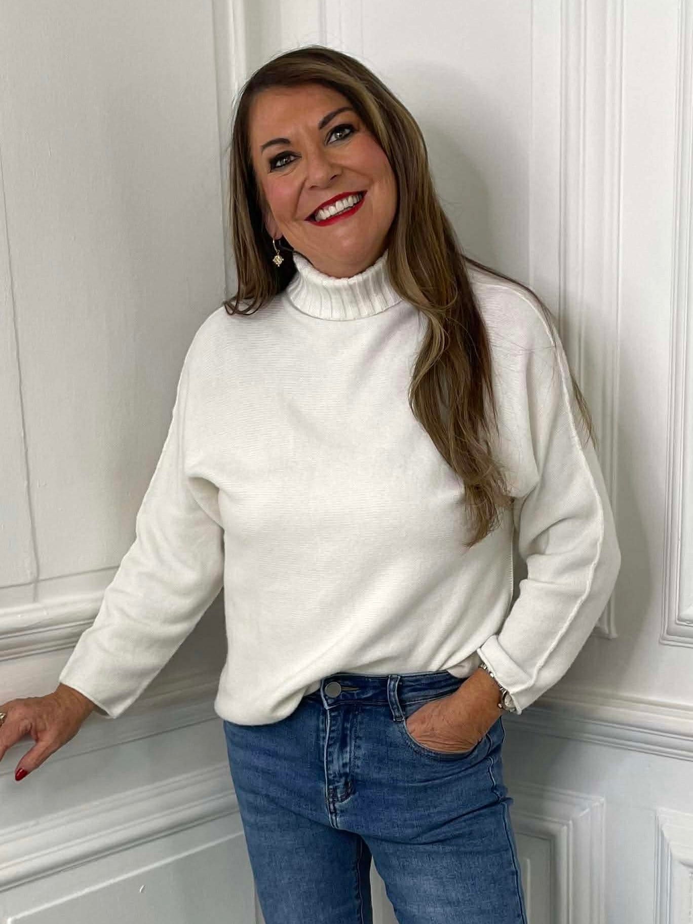 Rib Neck Polo Knit - Warm White