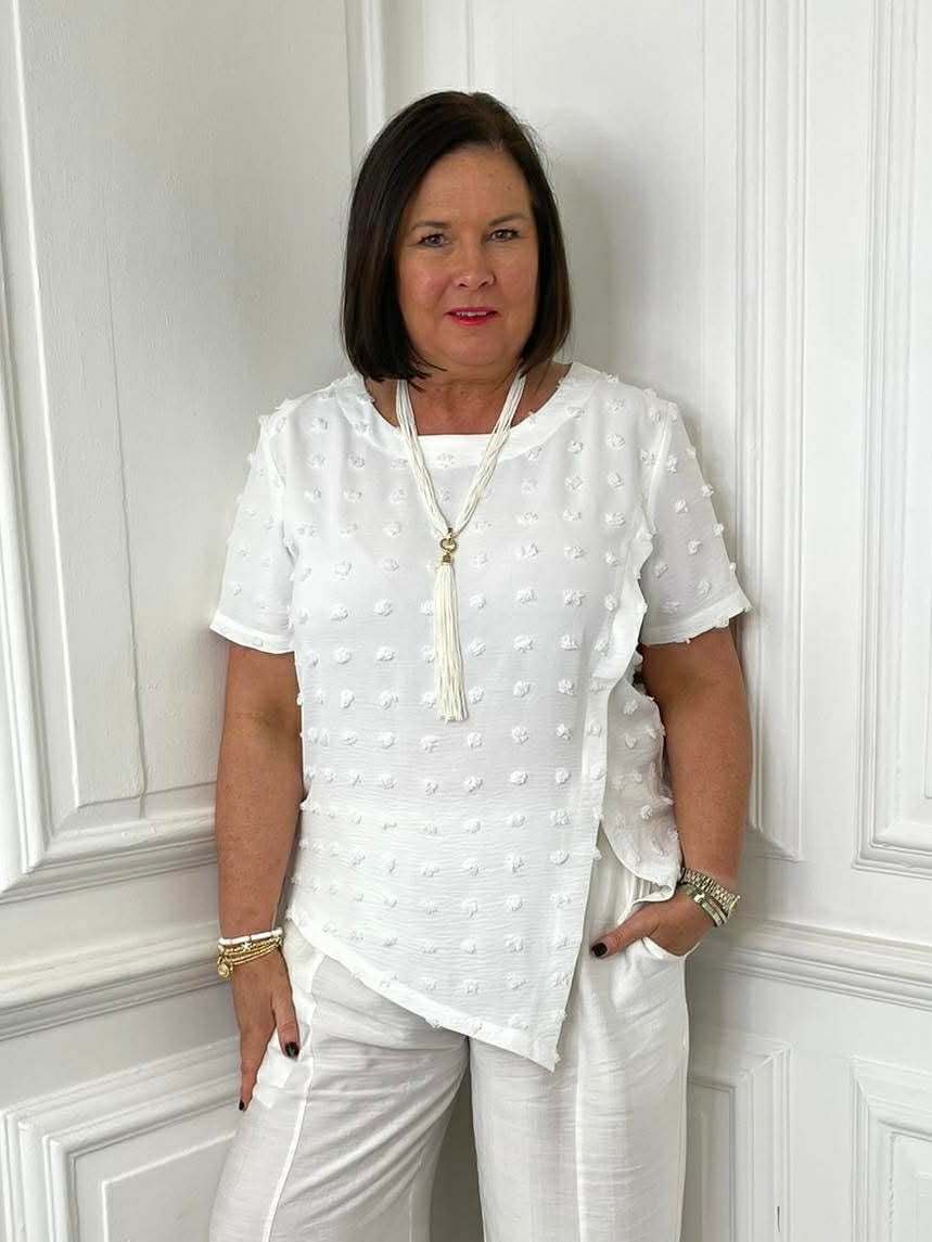 Malissa J Dobby Dot Top - White