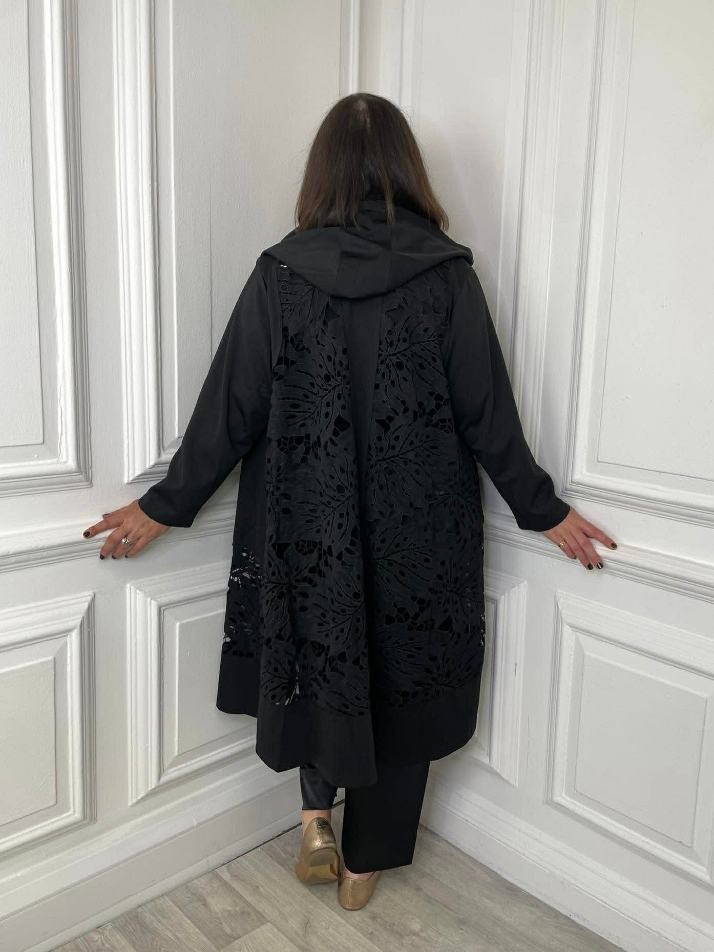 Malissa J Lace & Jersey Hooded Coat Dress