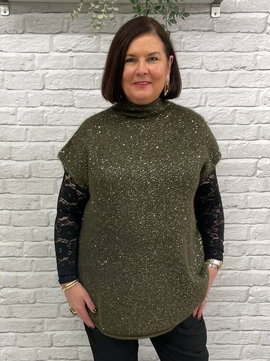 Malissa J Sequin Tank Knit - Khaki
