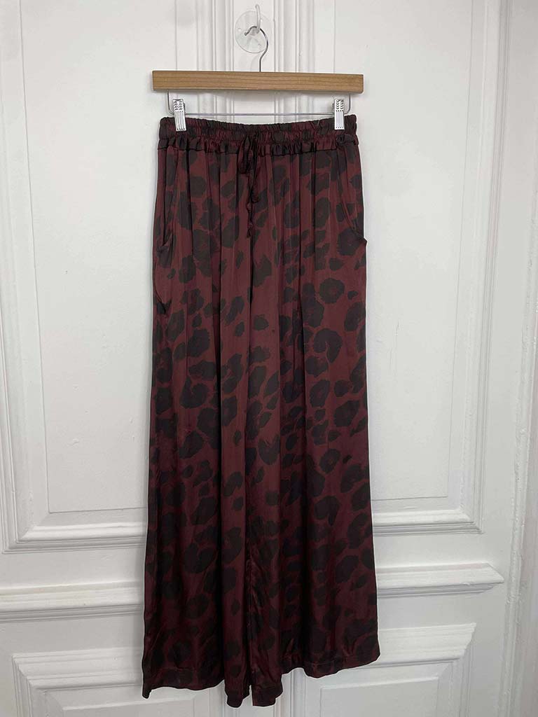 Leopard Silk Mix Palazzos - Burgundy