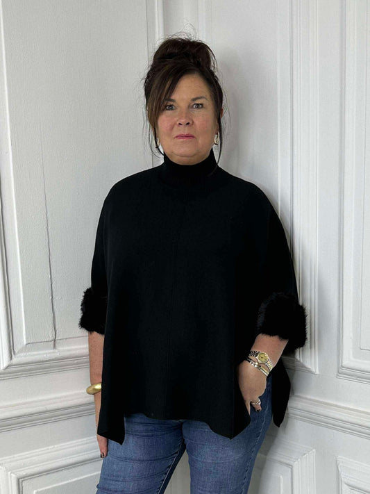 Faux Fur Boxy Knit - Black