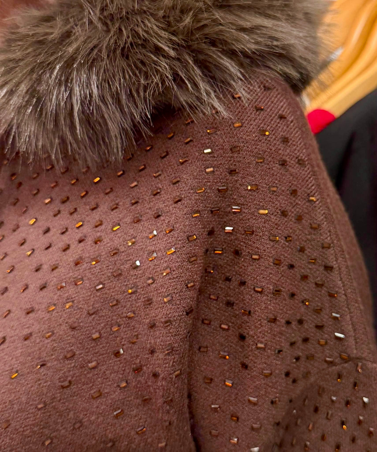 Malissa J Embellished Faux Fur Hoodie - Chocolate