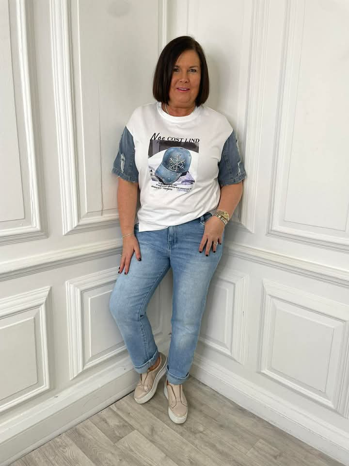 Denim Sleeve Logo Tee