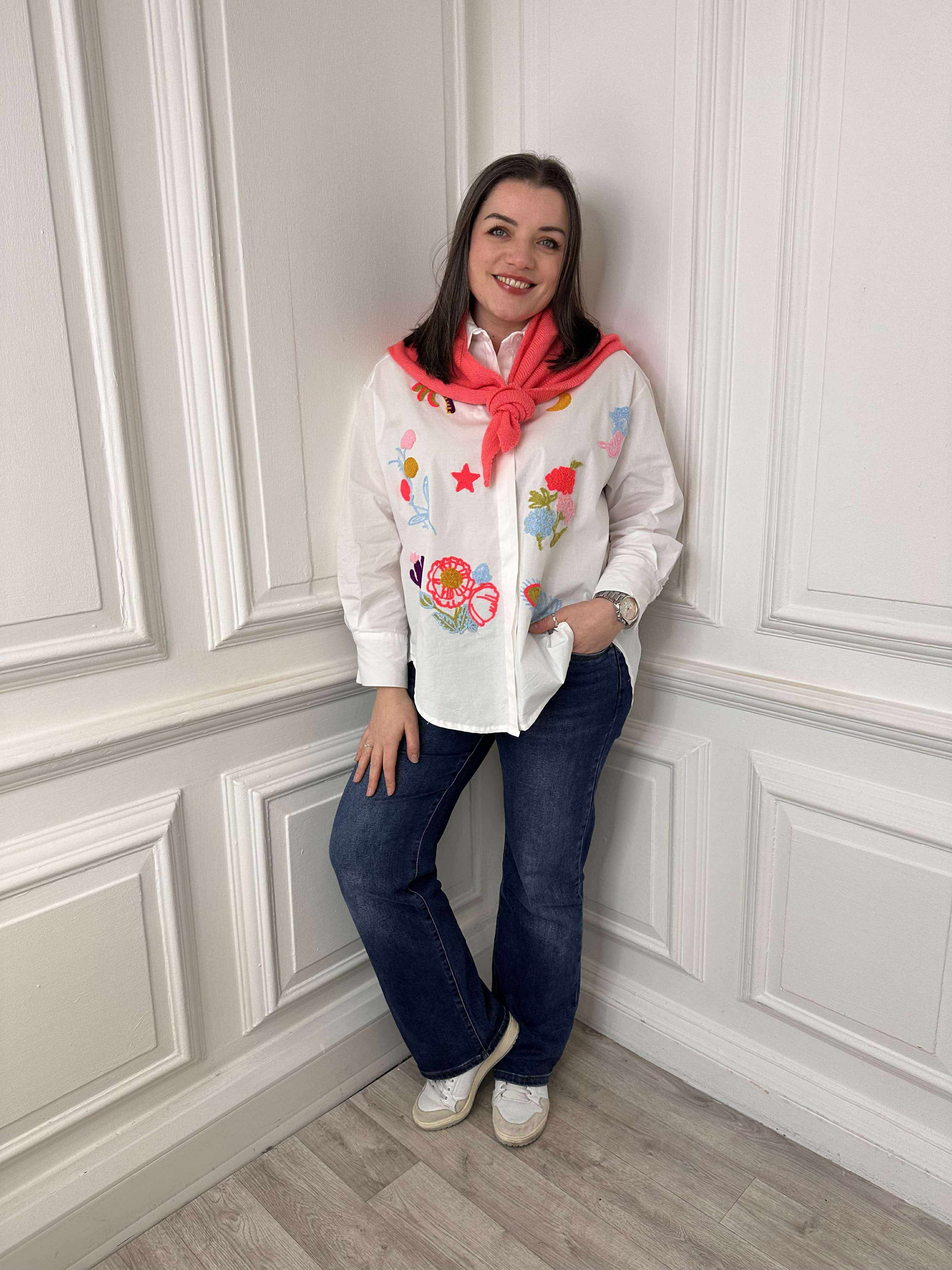 Neon Embroidered Shirt - White