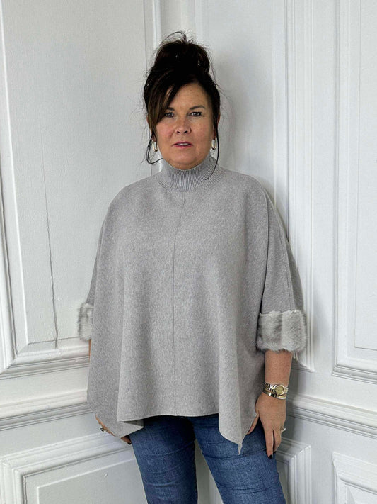 Faux Fur Boxy Knit - Misty Grey