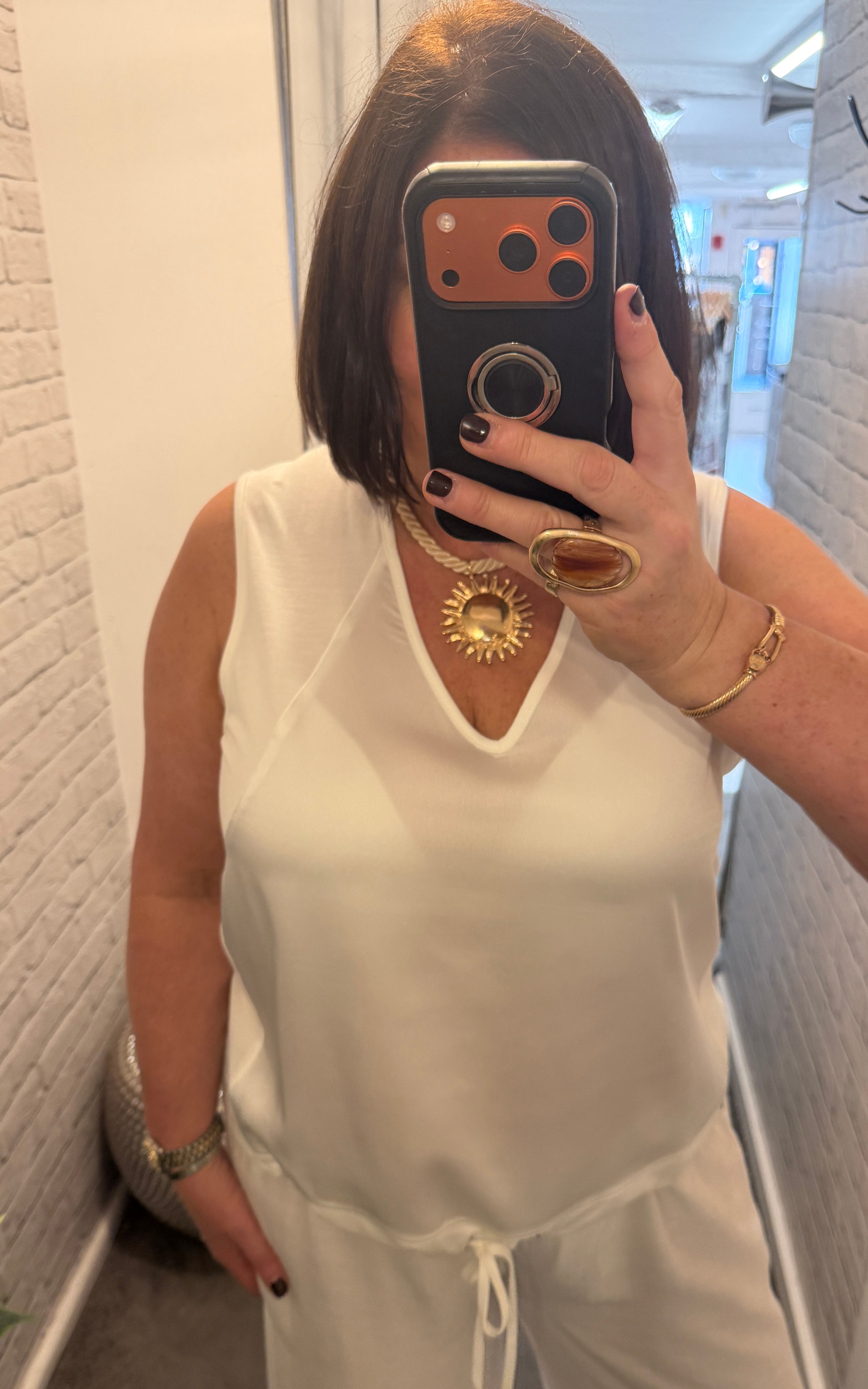 Malissa J Silk Feel Drawstring Vest - Warm White
