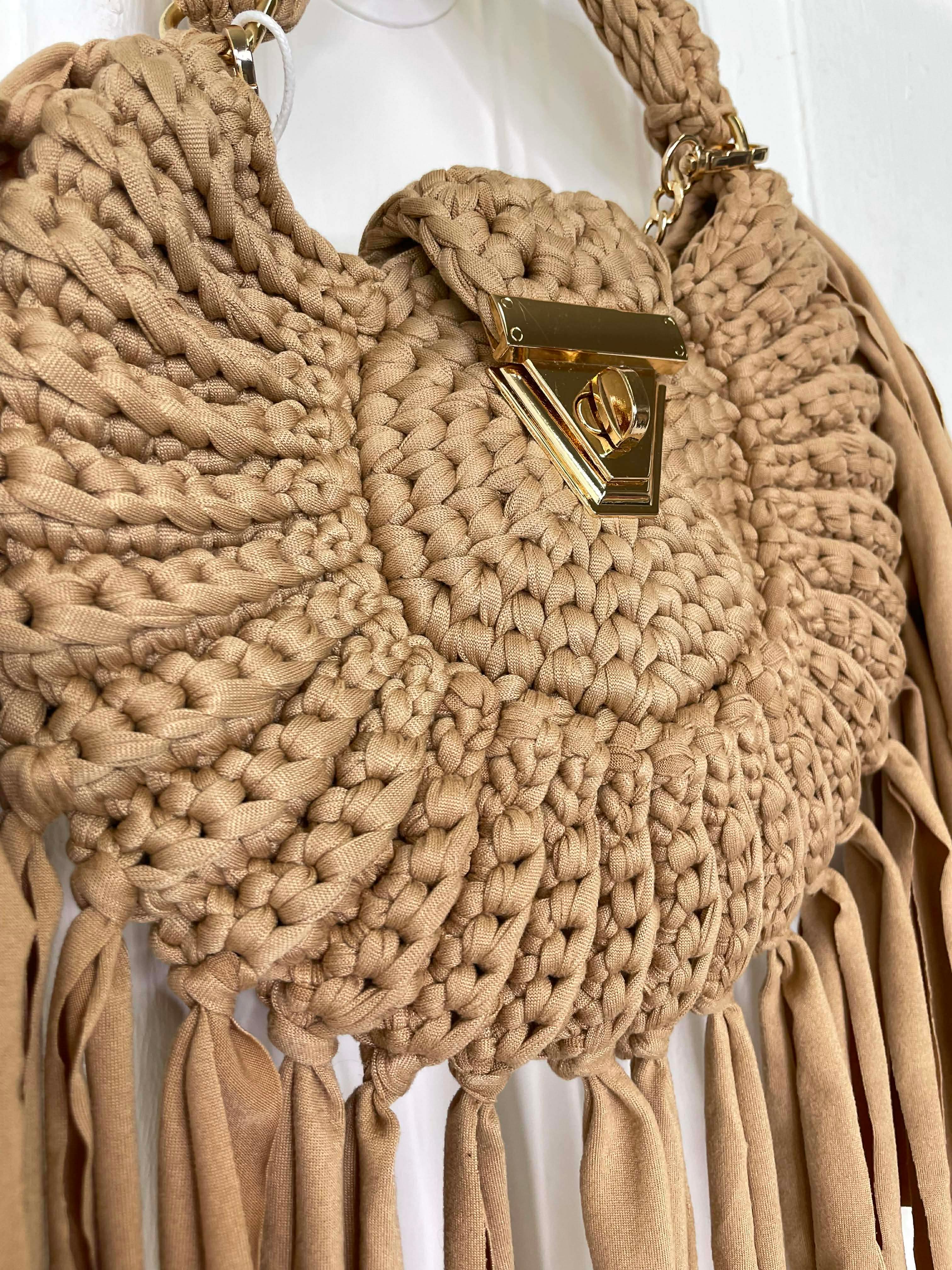 Braided Fringed Bag - Caramel