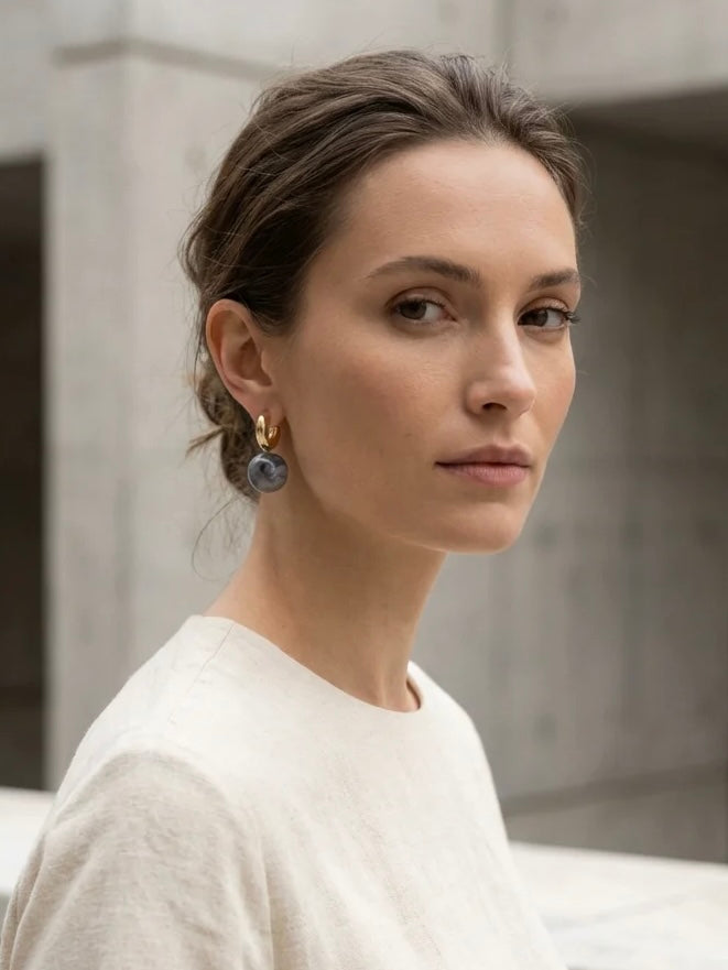Envy Marble Globe Earrings - Gold