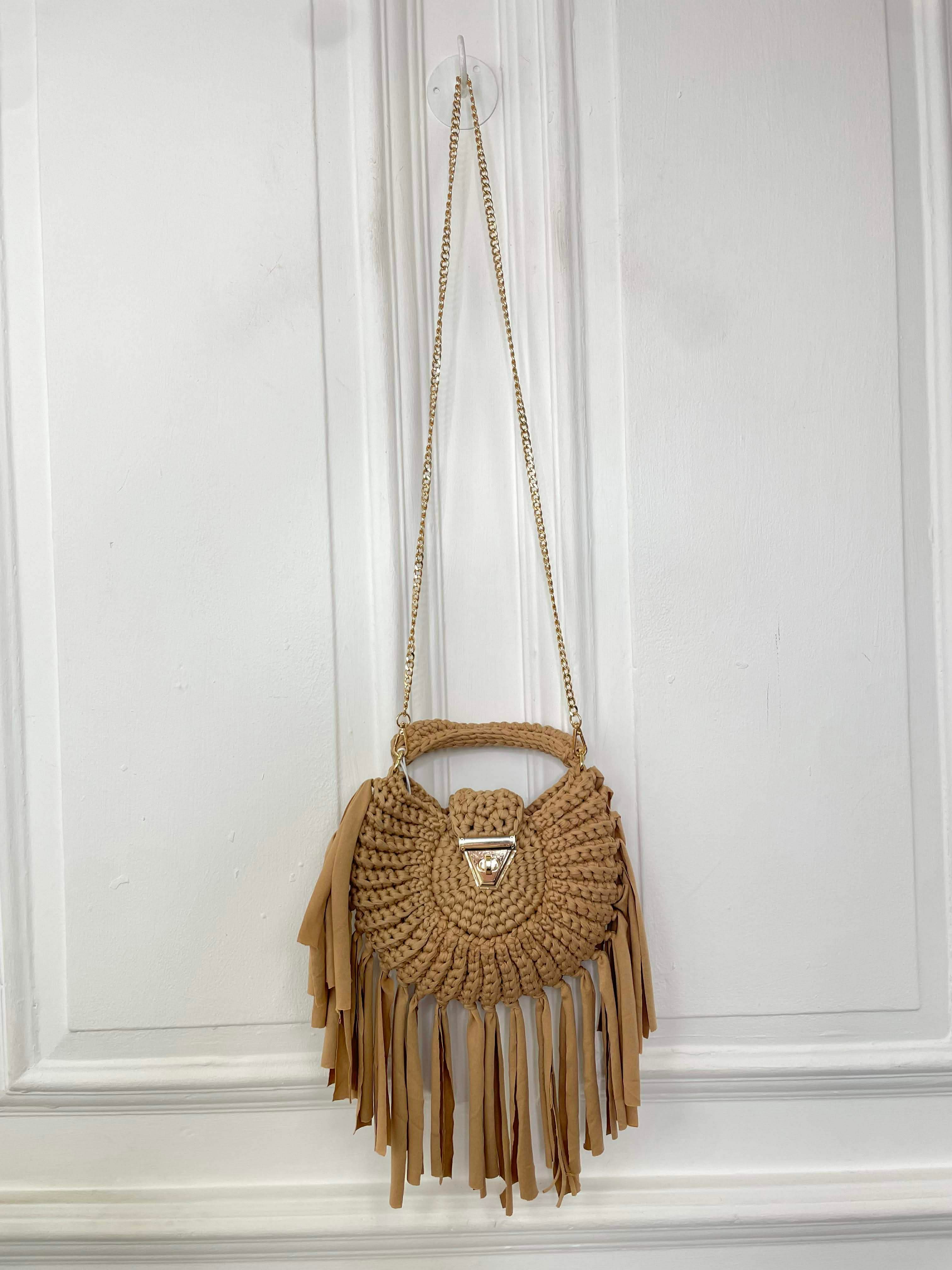 Braided Fringed Bag - Caramel