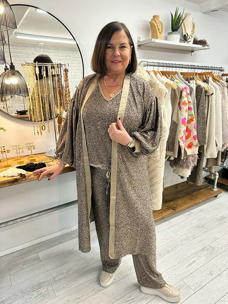 Malissa J Sequin Duster Jacket - Latte