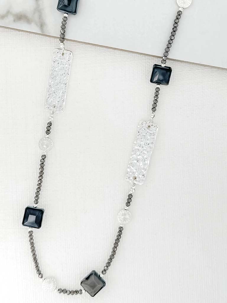 Envy Slate Shimmer Bead Necklace - Silver