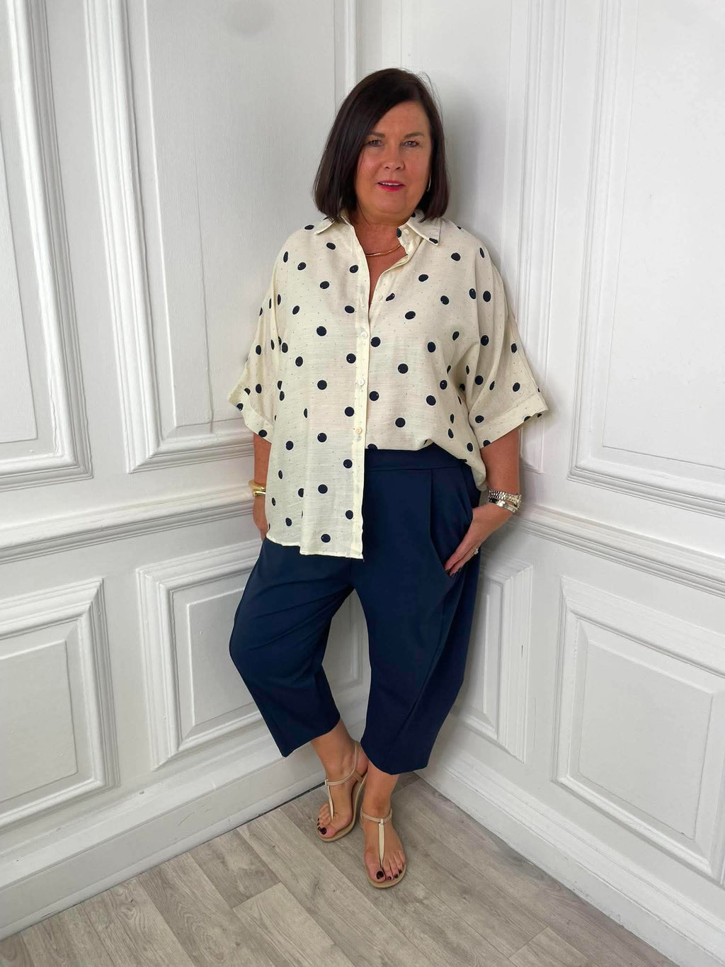 Dotty Gem Boxy Shirt - Ecru & Navy