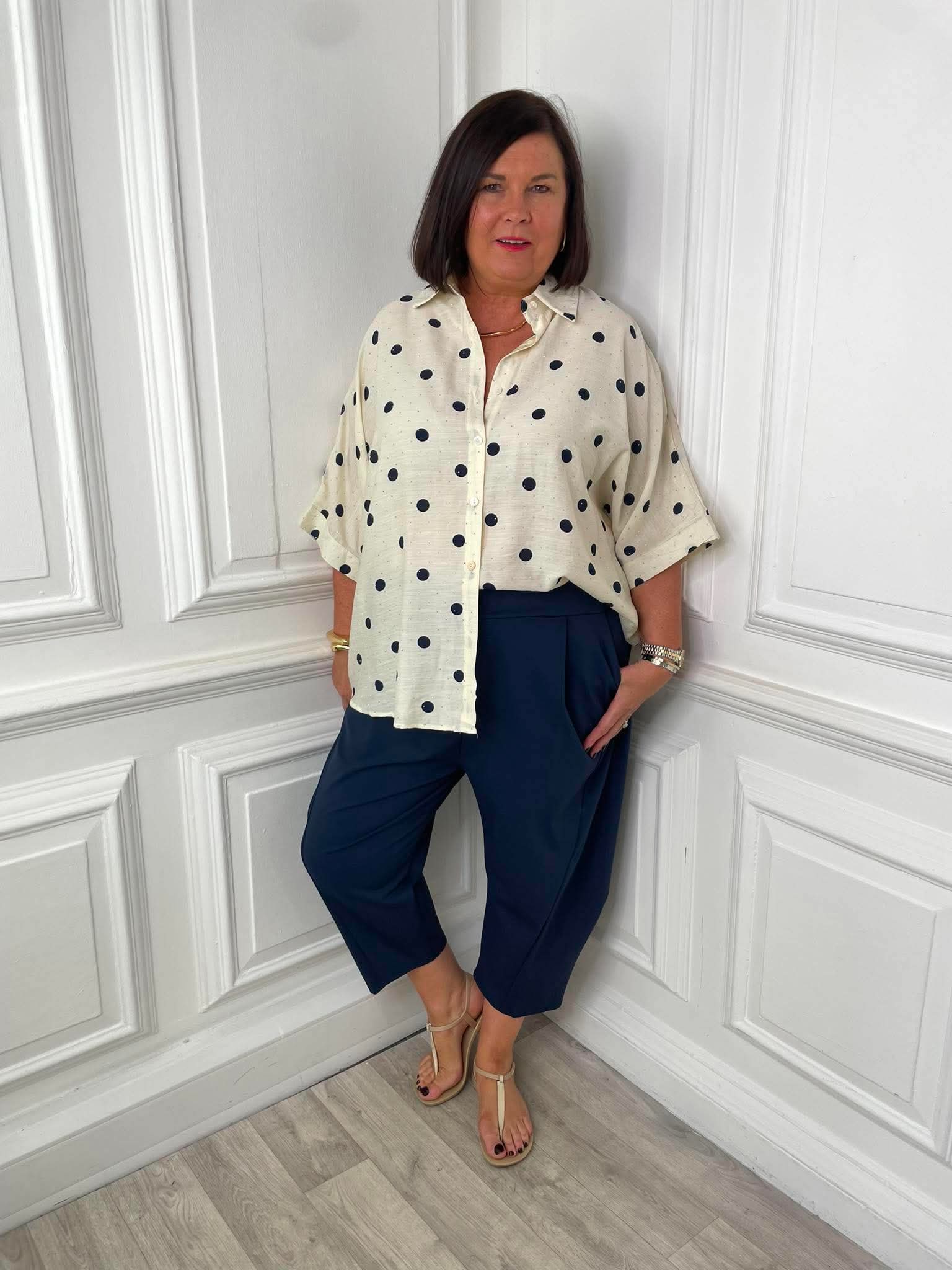 Dotty Gem Boxy Shirt - Ecru & Navy