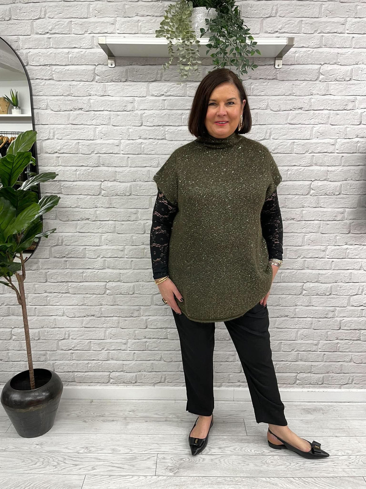 Malissa J Sequin Tank Knit - Khaki