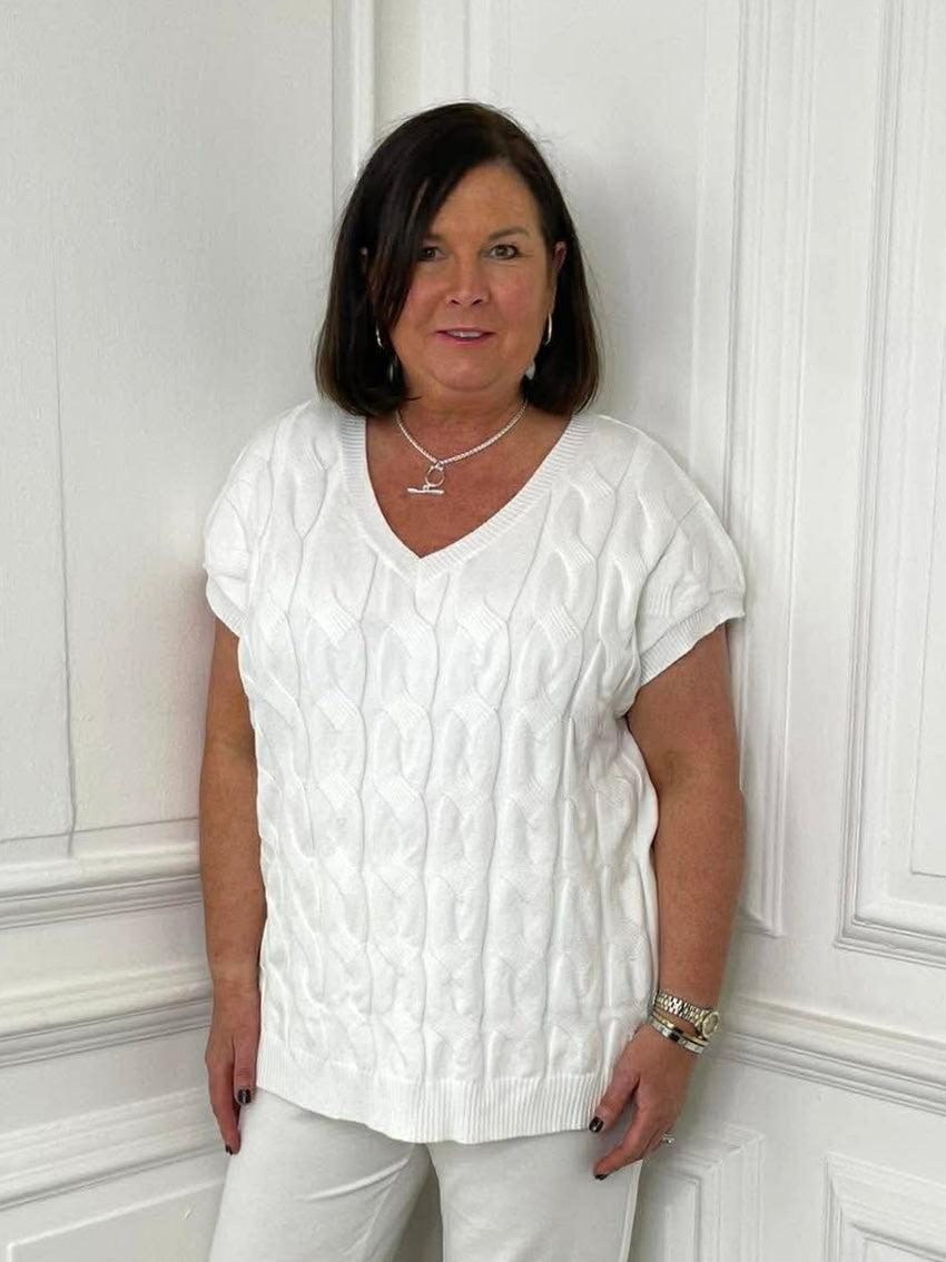 Malissa J Cable Tank Knit - Warm White