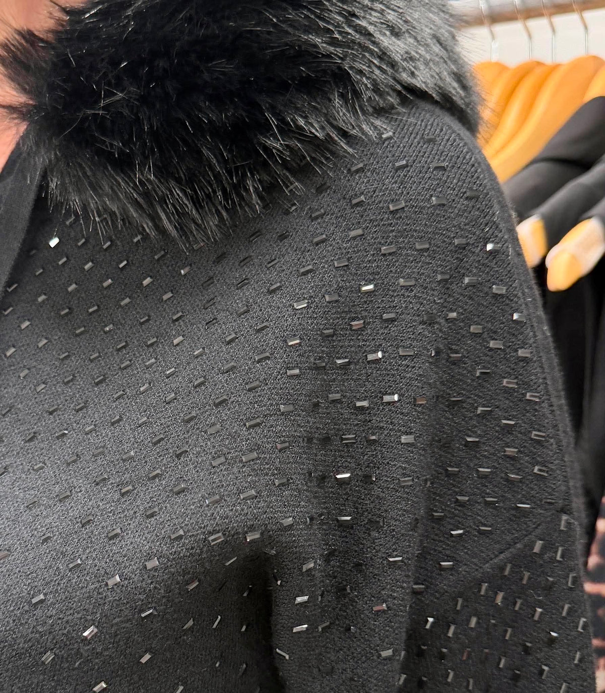 Malissa J Embellished Faux Fur Hoodie - Black