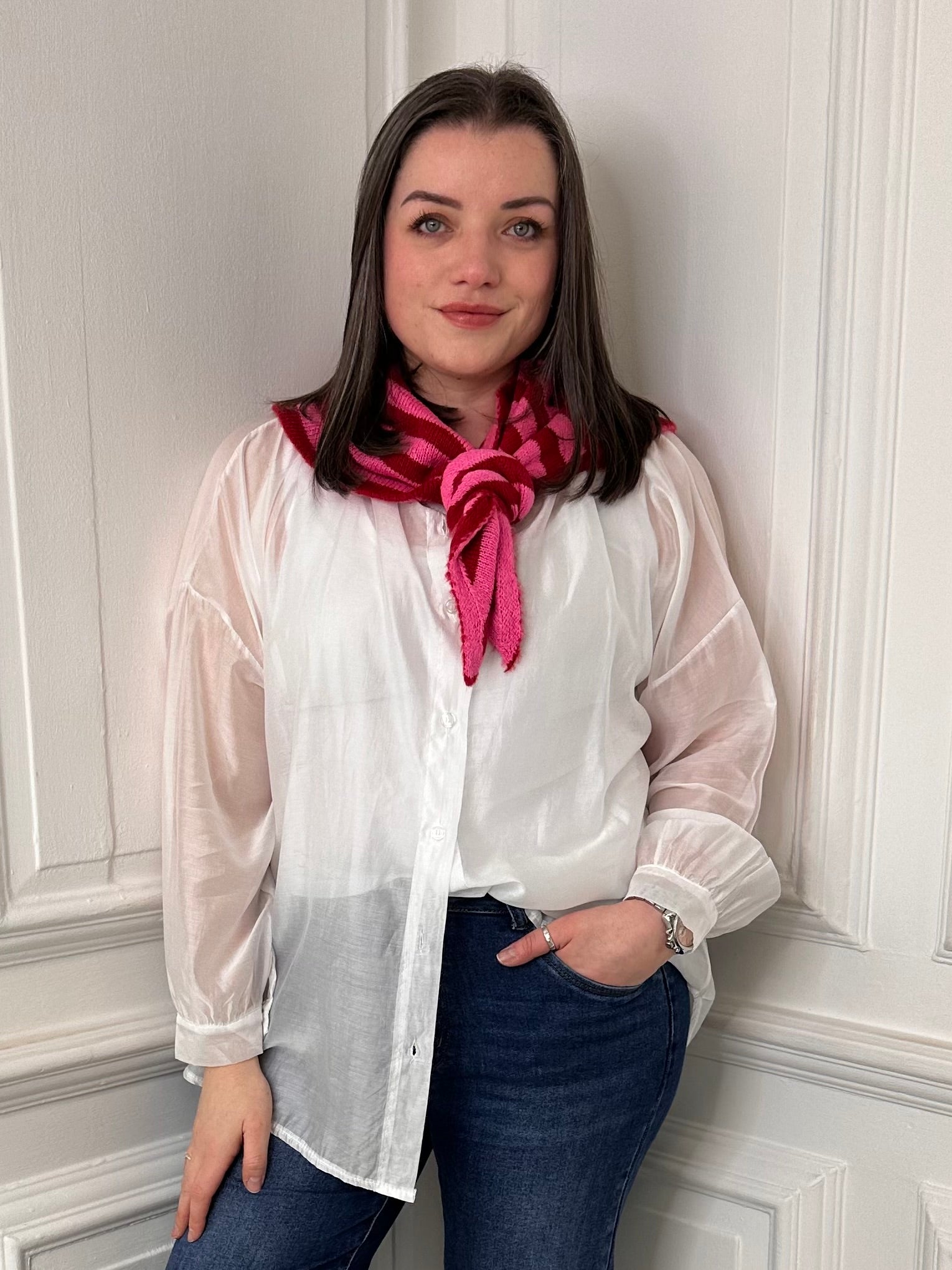 Knitted Triangle Scarf - Cherry Sugar