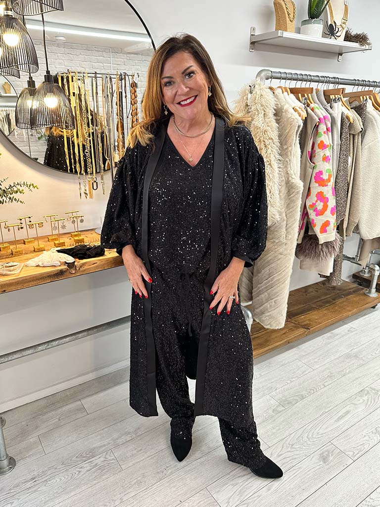 Malissa J Sequin Duster Jacket - Black