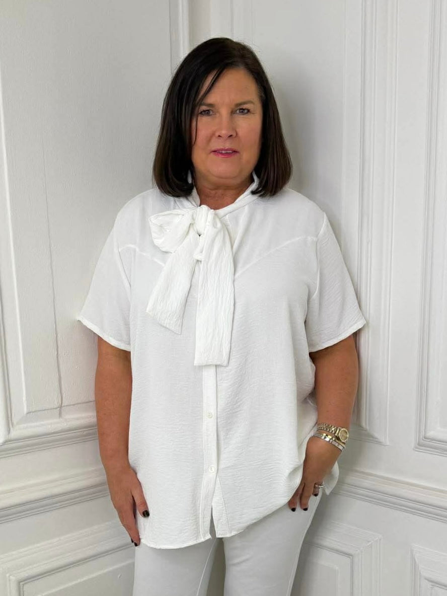 Tie Collar Shirt - Soft White