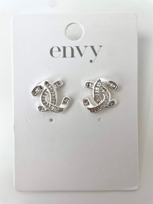 Envy Diamante Crossover Earrings - Silver