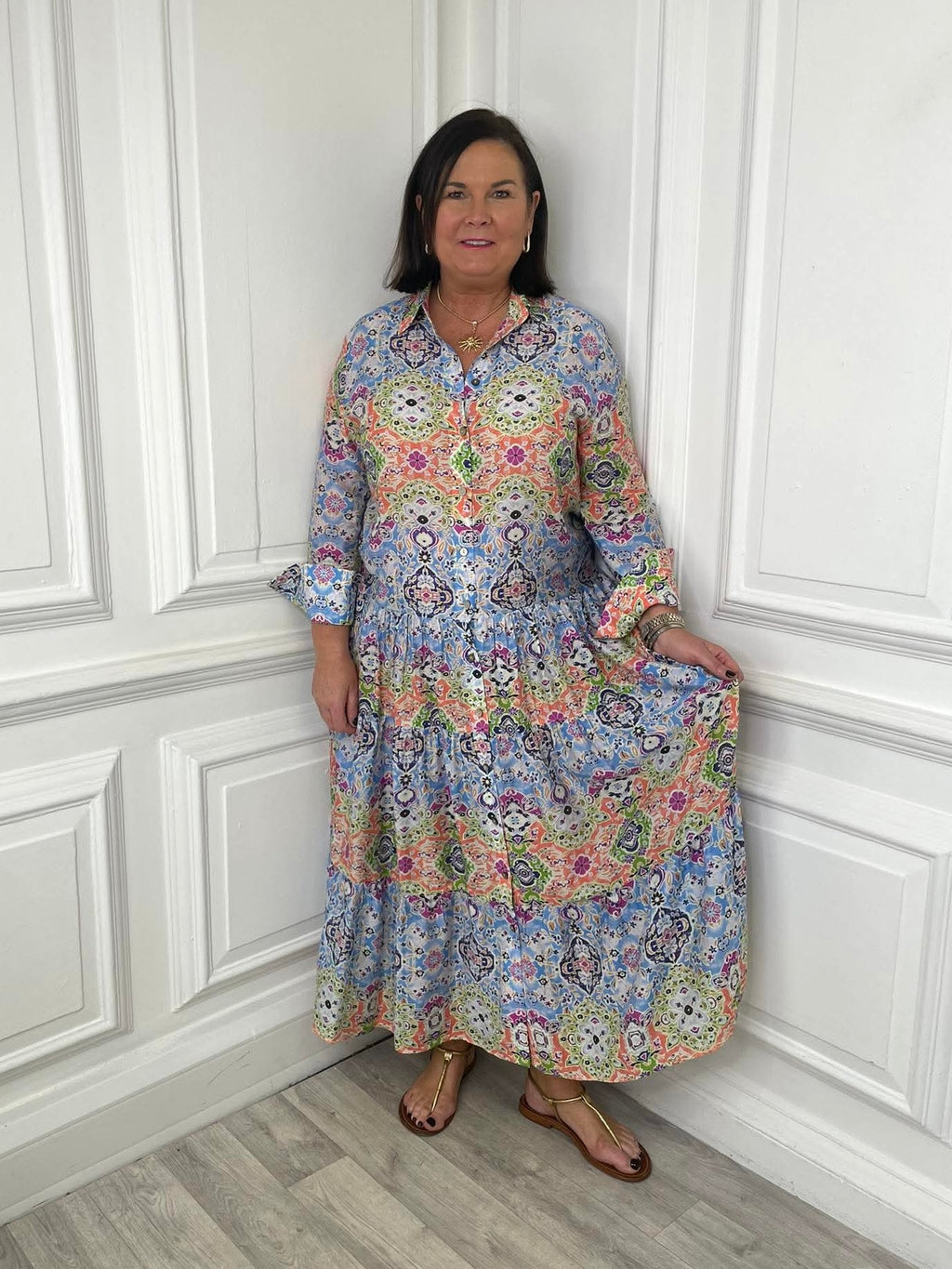 Malissa J Patchwork Tiered Dress - Blue