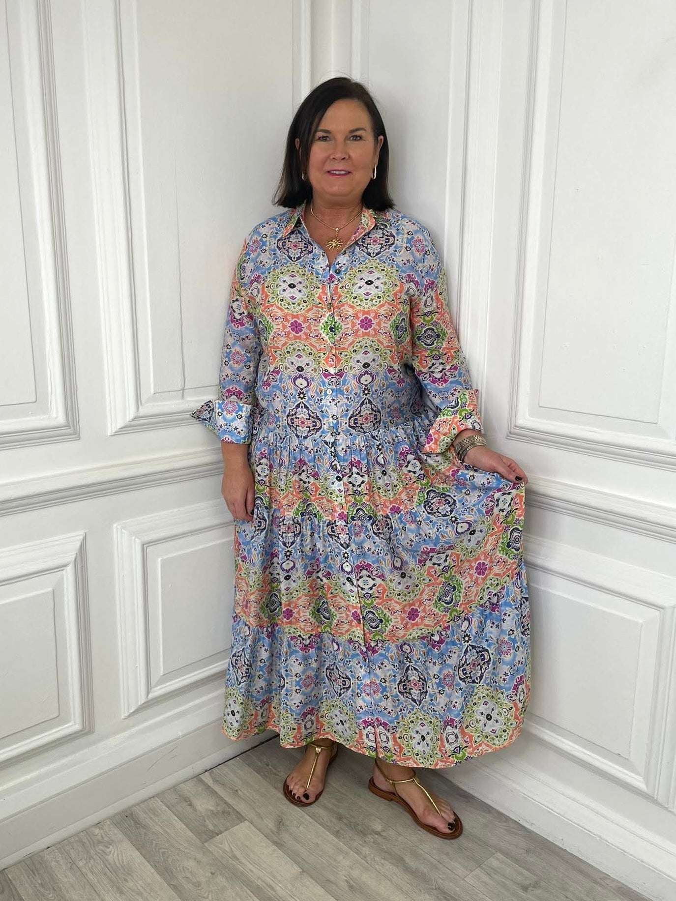 Malissa J Patchwork Tiered Dress - Blue