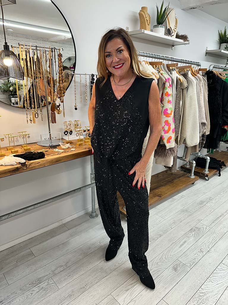 Malissa J Cigarette Sequin Trousers - Black