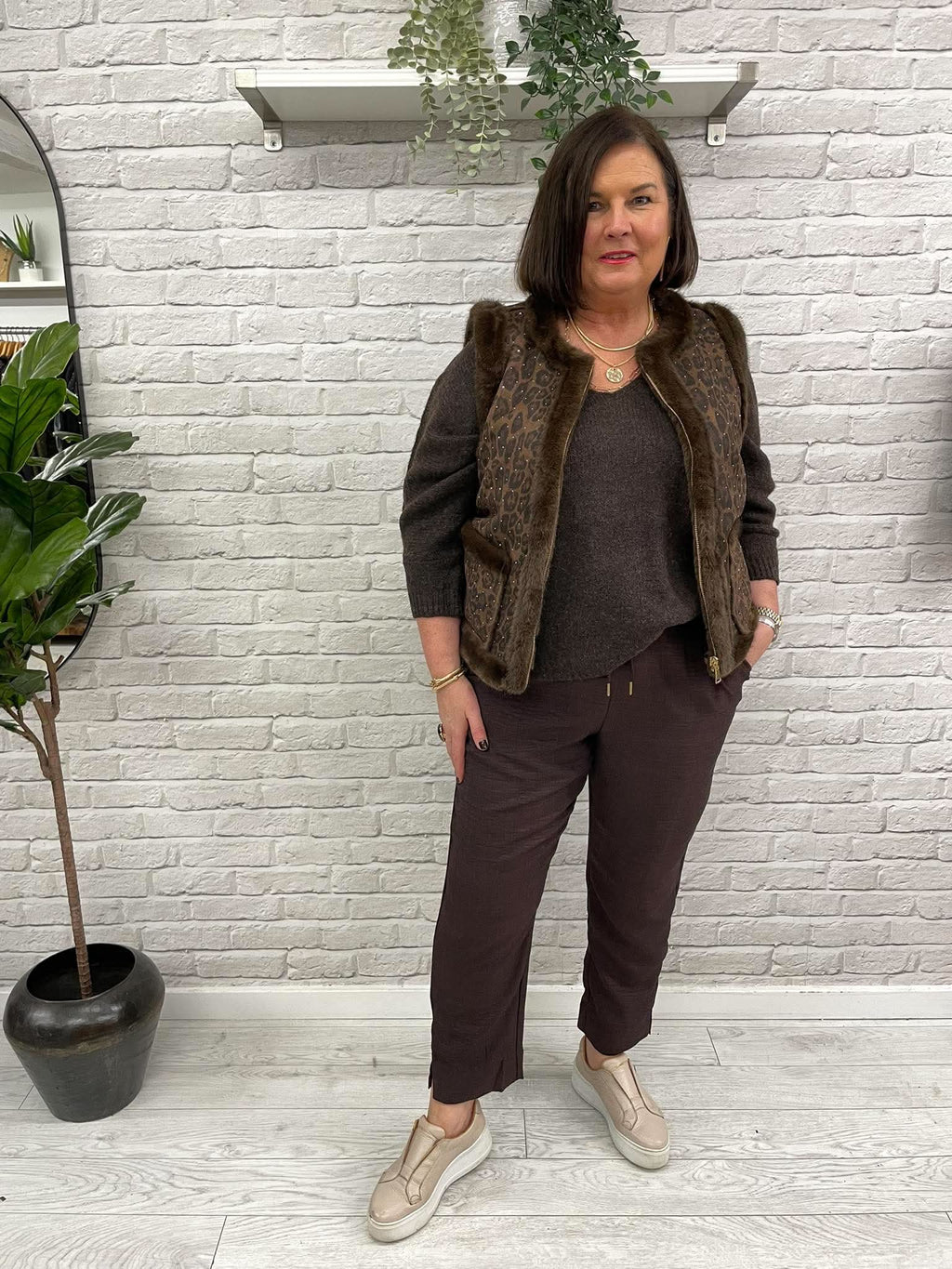 Malissa J Studded Faux Fur Gilet - Chocolate
