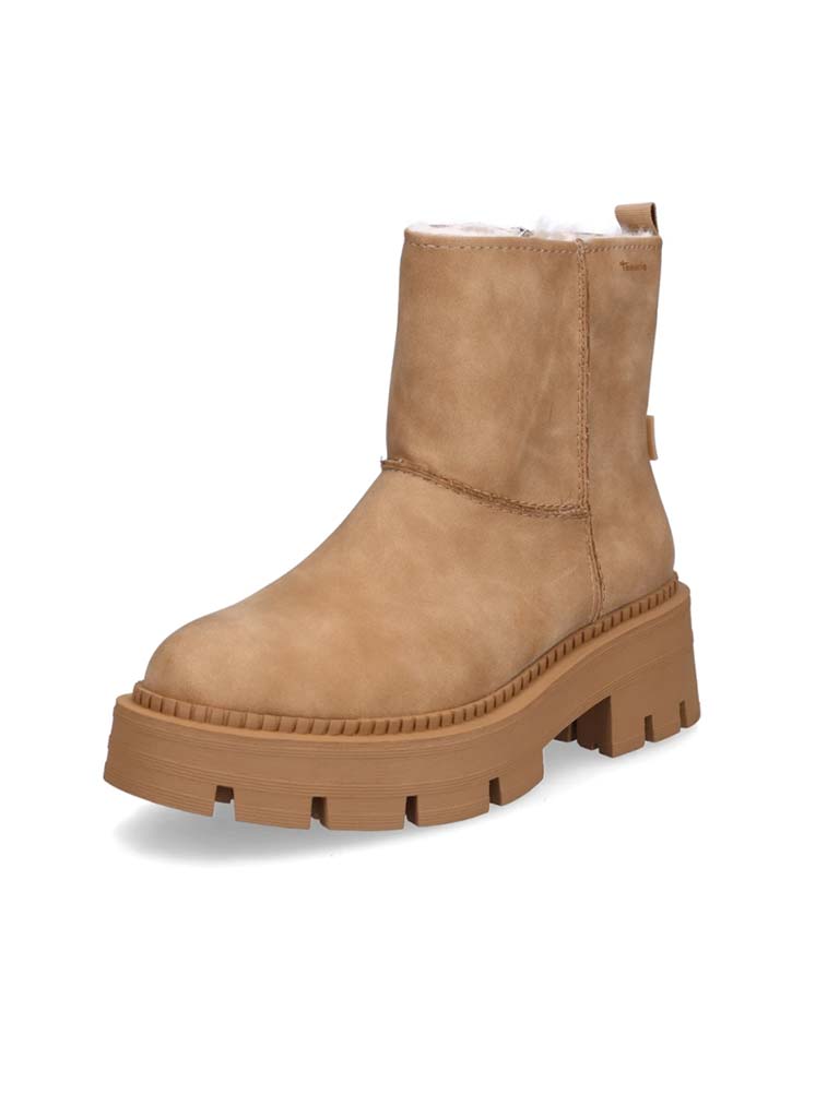 Tamaris Faux Suede Faux Fur Boot - Camel