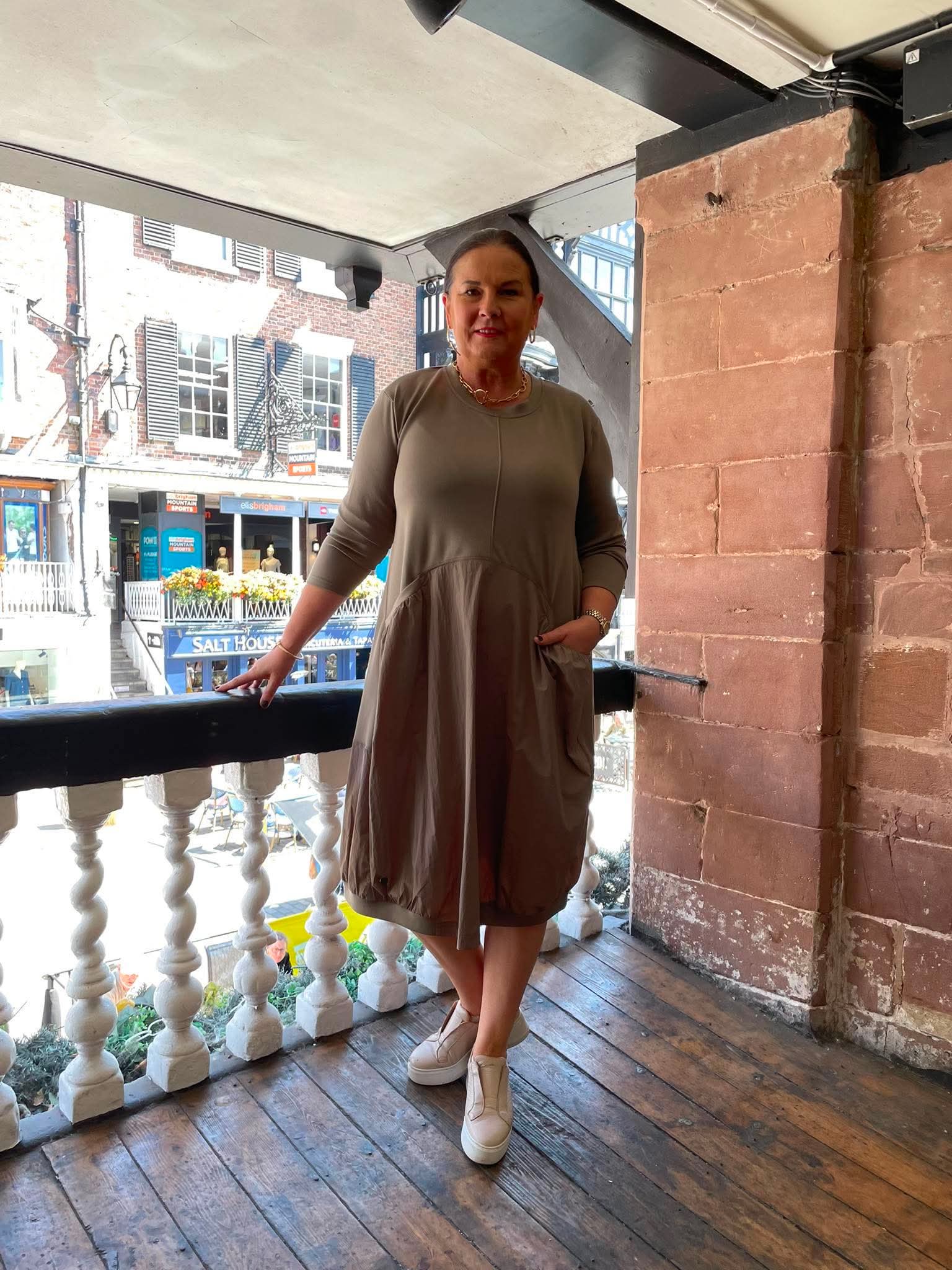 Malissa J Curved Waist Pocket Dress - Latte
