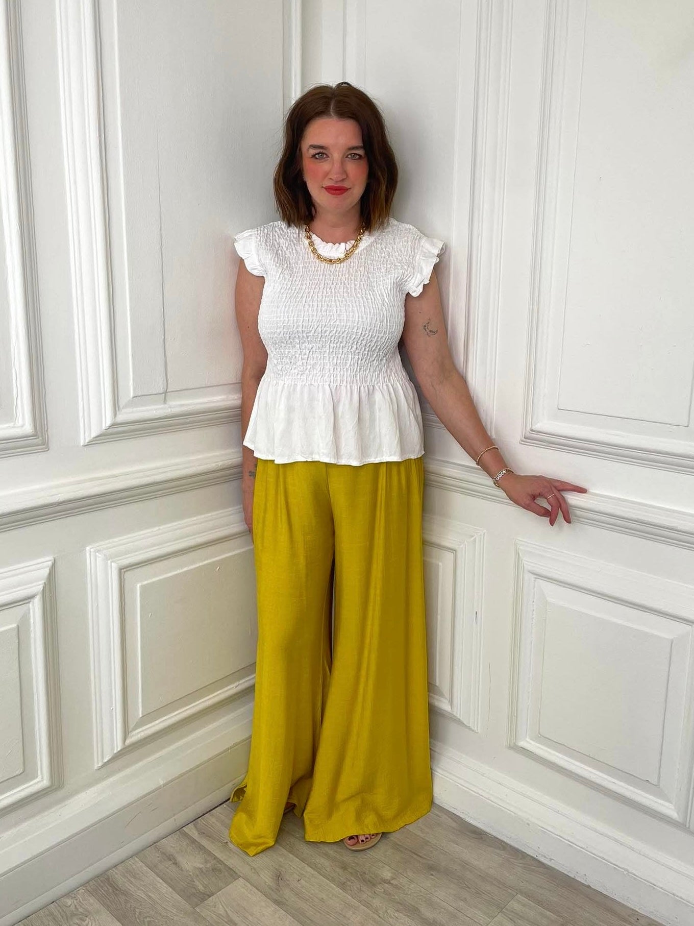 Shirred Wide Leg Trousers - Citrus