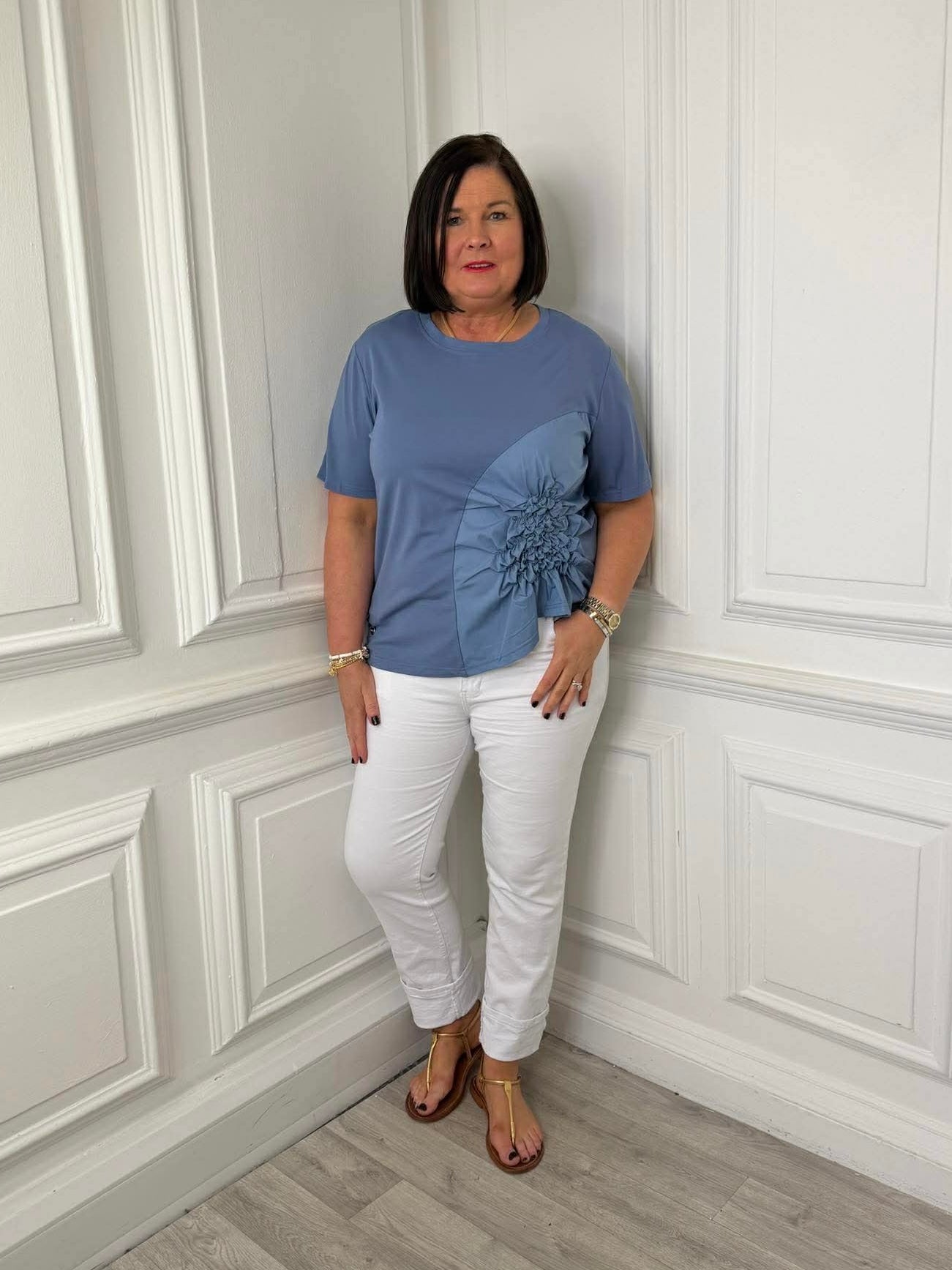 Malissa J Jersey Ruffle Top - Denim