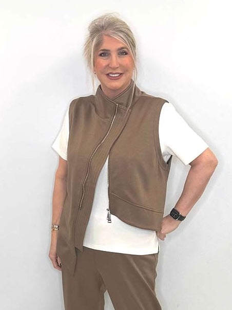Malissa J Asymmetric Jersey Gilet - Coffee