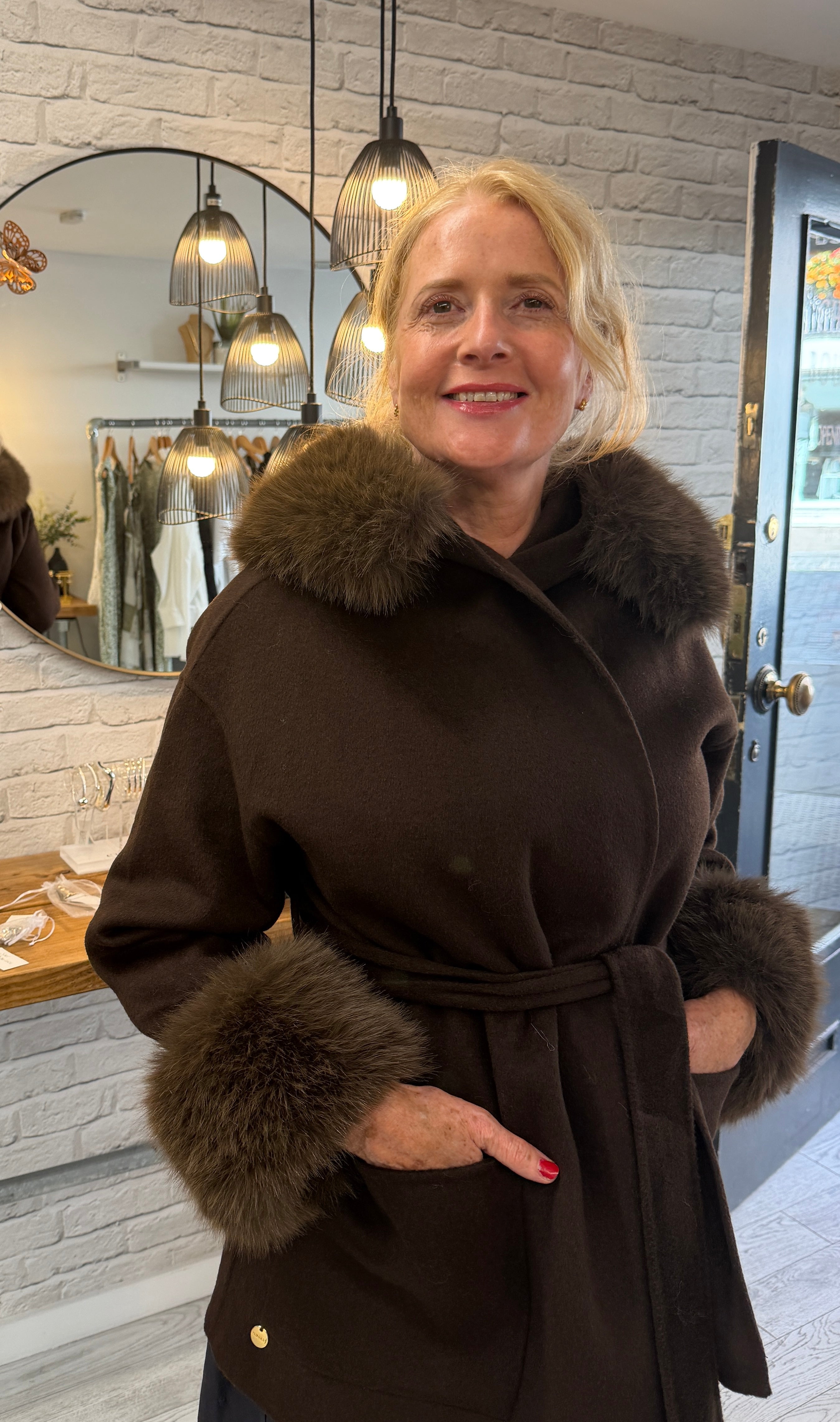 Malissa J Faux Fur Trim Jacket - Chocolate
