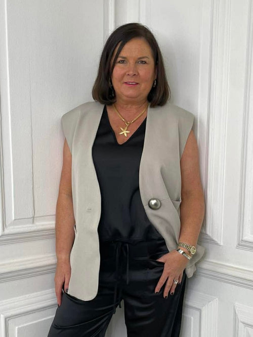 Malissa J Statement Button Luxe Waistcoat - Stone