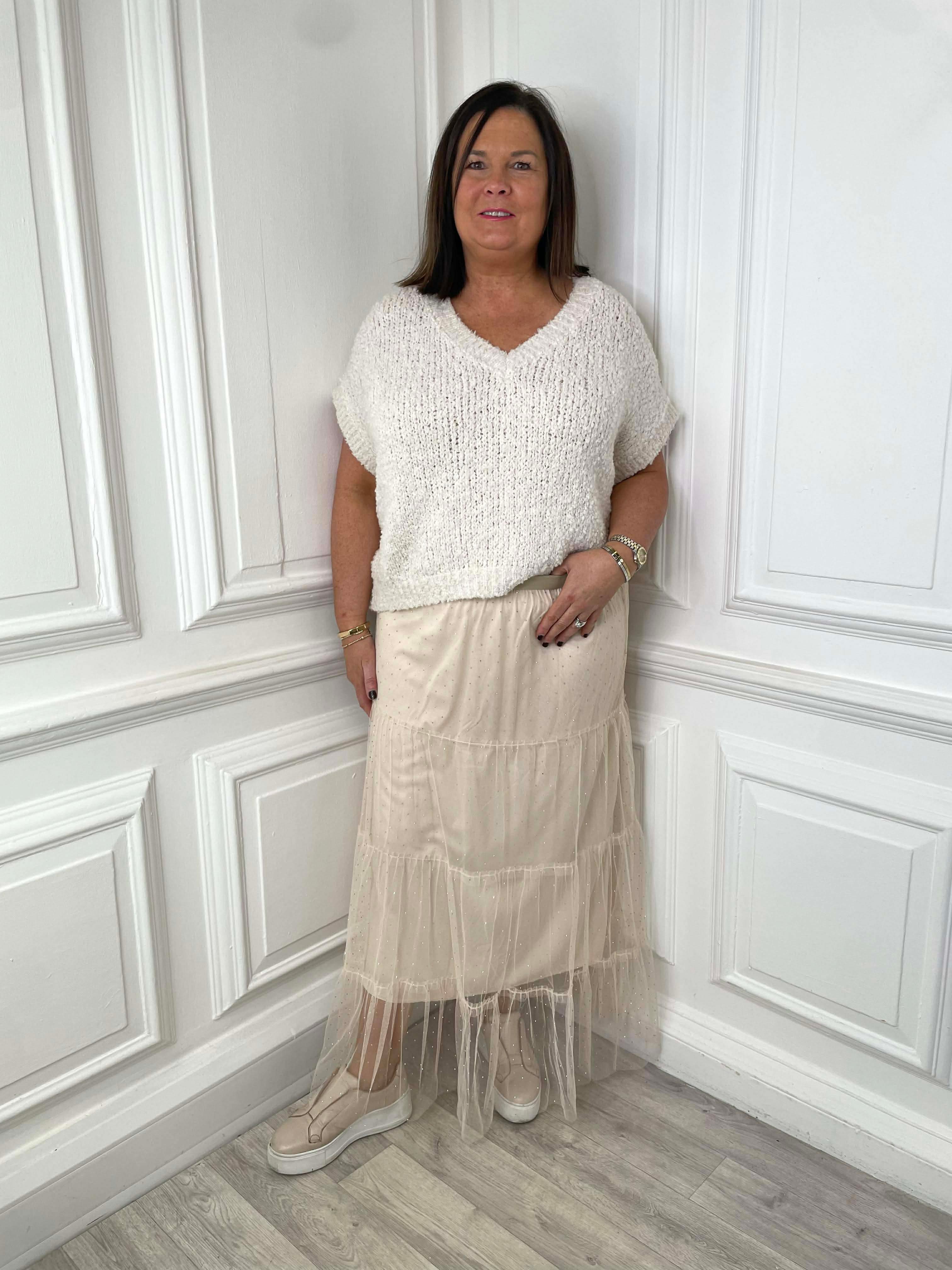 Studded Tulle Skirt - Ecru