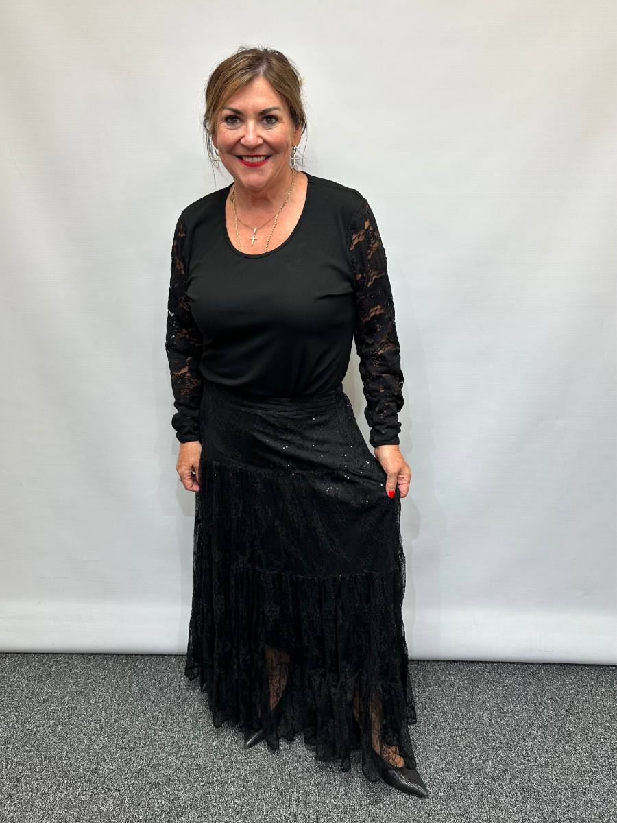 Malissa J Lace & Sequin Skirt - Black