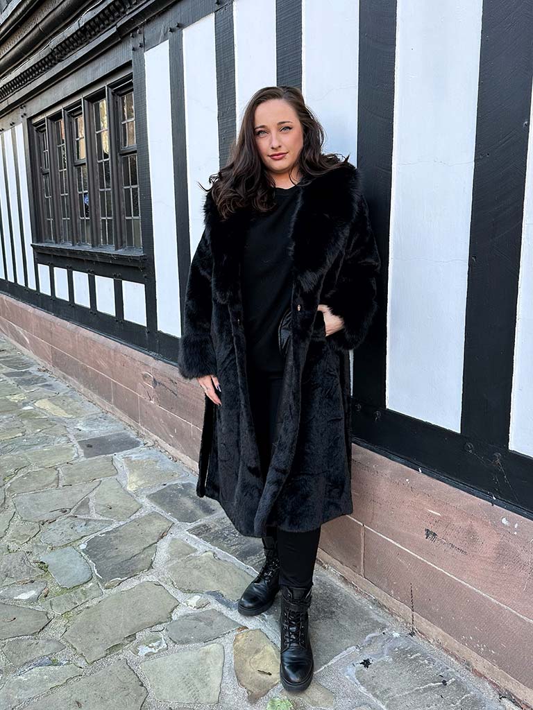 Malissa J Luxe Faux Fur Long Coat Black Chester Boutique