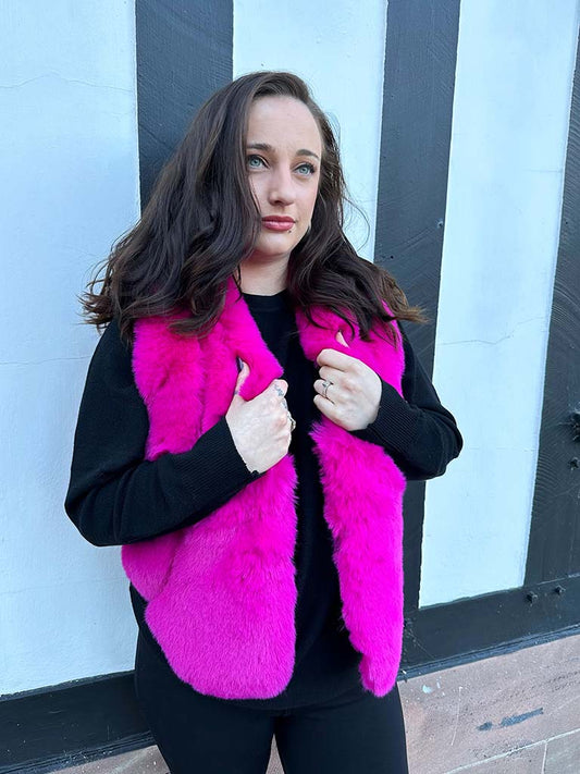 Malissa J Luxe Faux Fur Short Gilet - Hot Pink