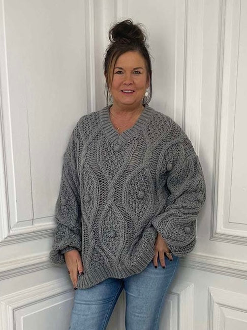 Chunky Cable Bobble Knit - Pewter