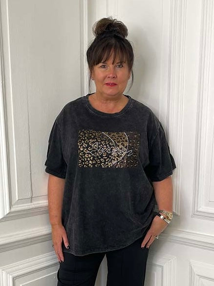 Animal Shimmer Stud T-Shirt - Vintage Black