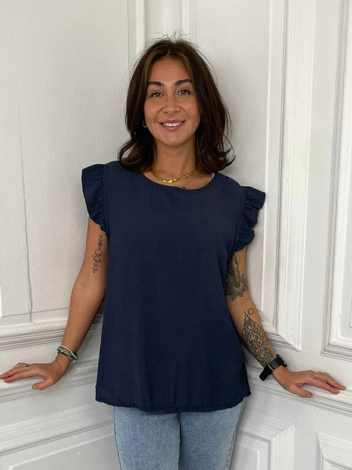 Frill Sleeve Top - Navy