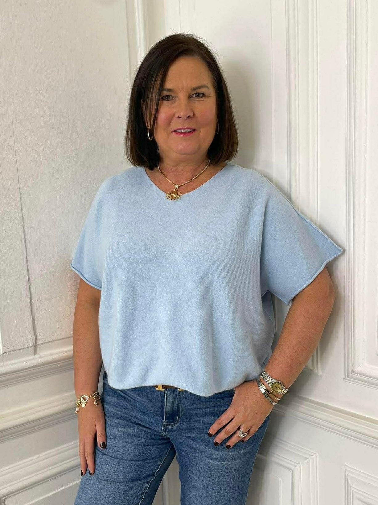 Boxy Drop Shoulder Knit - Sky